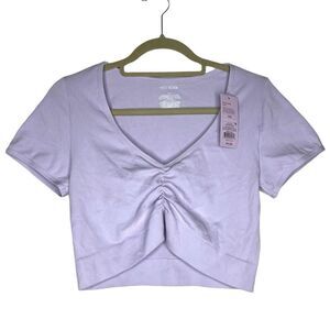 NEW Wild Fable Light Violet Seamless Cinched Front Ribbed Short Sleeve Crop T-Sh